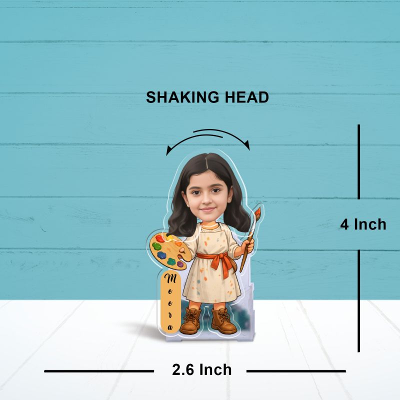 Personalized Artist Bobblehead Caricature   Custom Name Acrylic Standee with Battery Powered Shaking Head  Girls Room Creative Desk Decor & Gift for Kids & Art Lovers